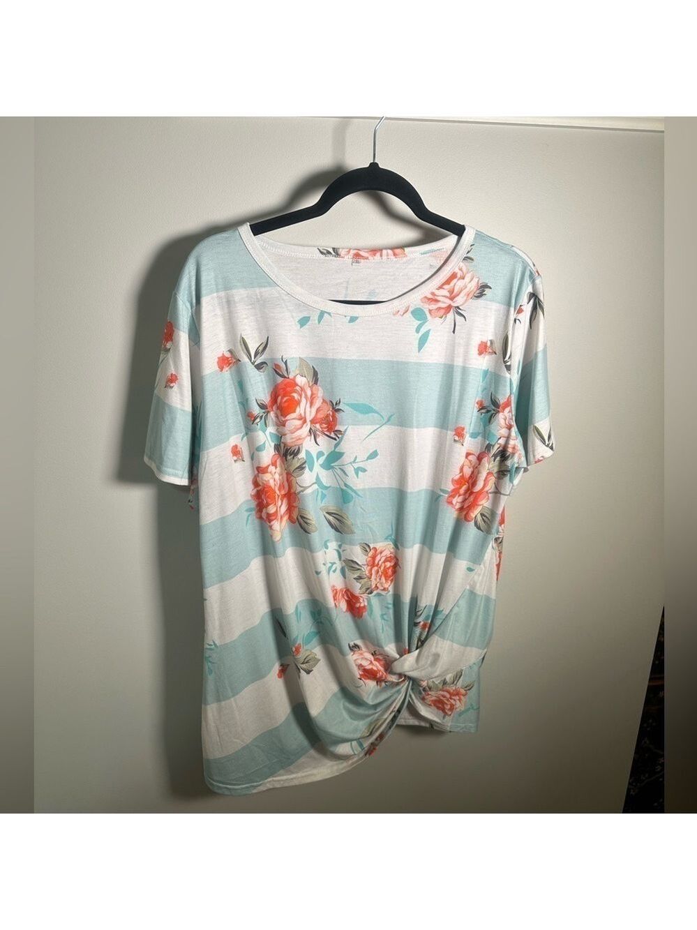 Mint Blue and White Striped Tee 2X